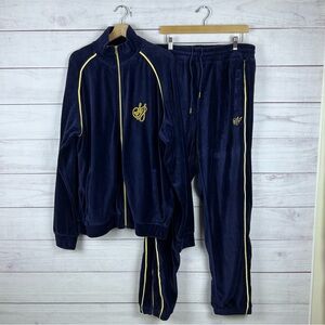 Sean John Vintage Navy Gold Velour Track Suit Zip Jacket Pants Set Mens XL Y2K